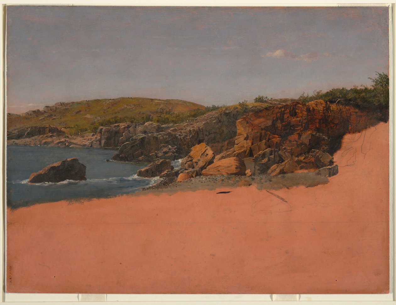 素描，沙漠岛山的海岸（沙滩），约 1850 年 作者 弗雷德里克·埃德温·丘奇