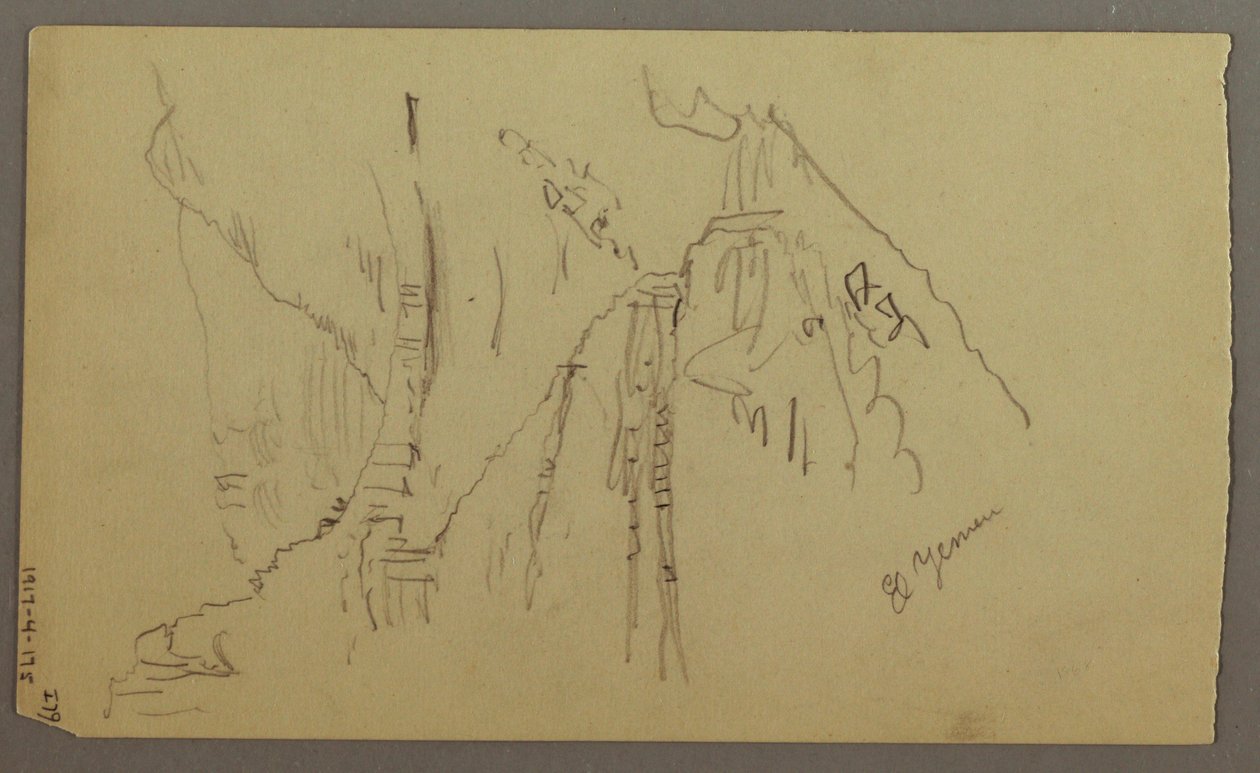 绘图，阿拉伯也门山谷：蜿蜒山谷与商队的景色，1868 年 2 月 20 日 作者 弗雷德里克·埃德温·丘奇