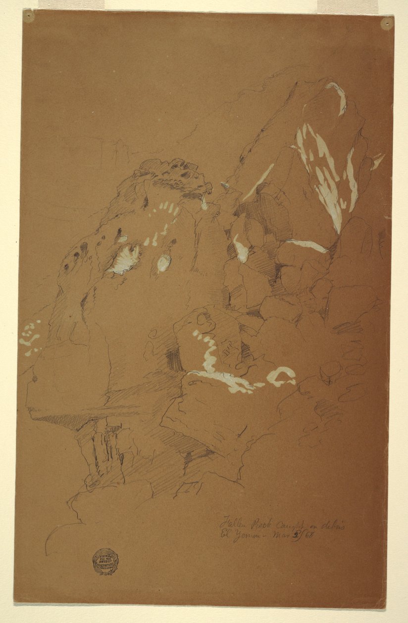 绘图，碎石上的落石，也门，1868 年 3 月 2 日 作者 弗雷德里克·埃德温·丘奇