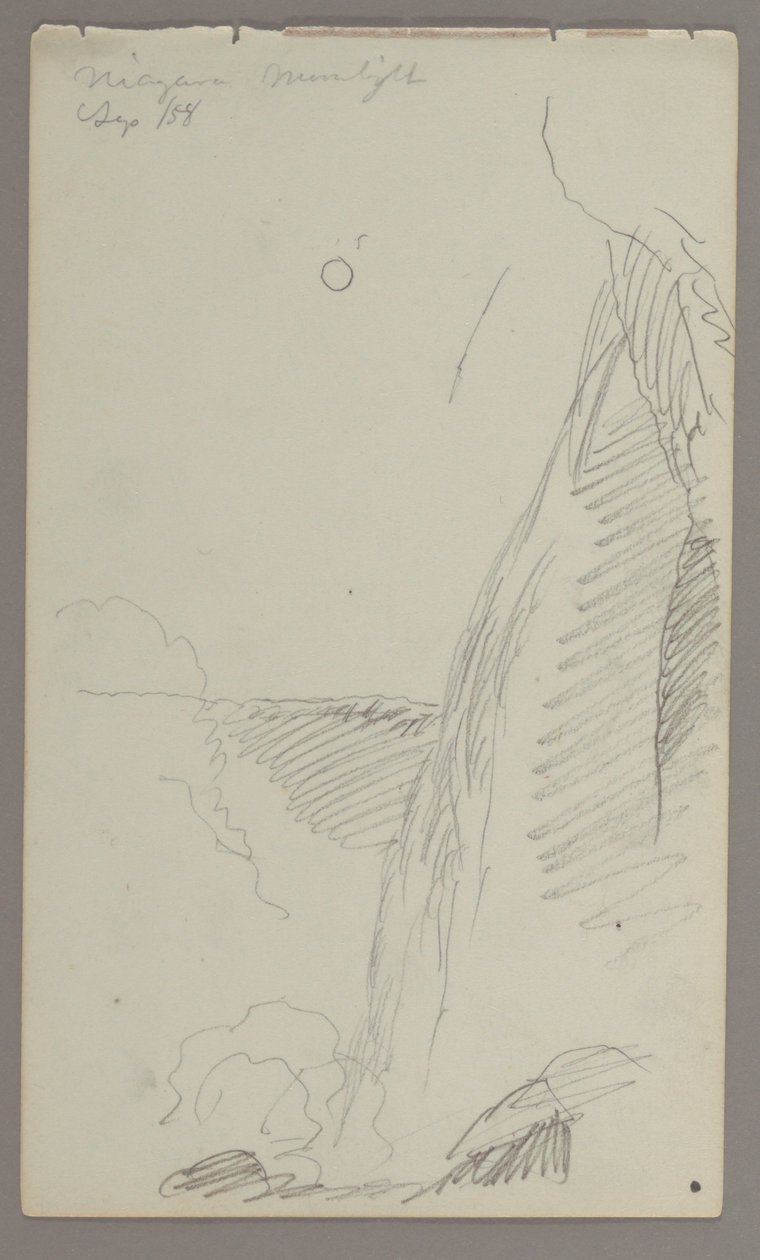 素描，月光下的瀑布，1858 年 作者 弗雷德里克·埃德温·丘奇
