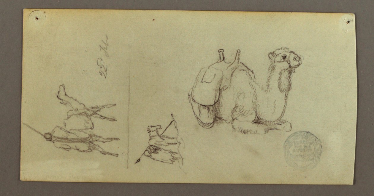 素描，人物和骆驼研究，1868 年 2 月 22 日 作者 弗雷德里克·埃德温·丘奇