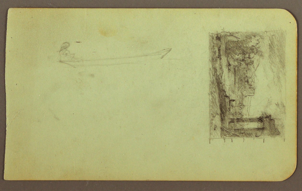 素描，小艇上的人物，绘画草图；背面：题词，1883 年 12 月 作者 弗雷德里克·埃德温·丘奇