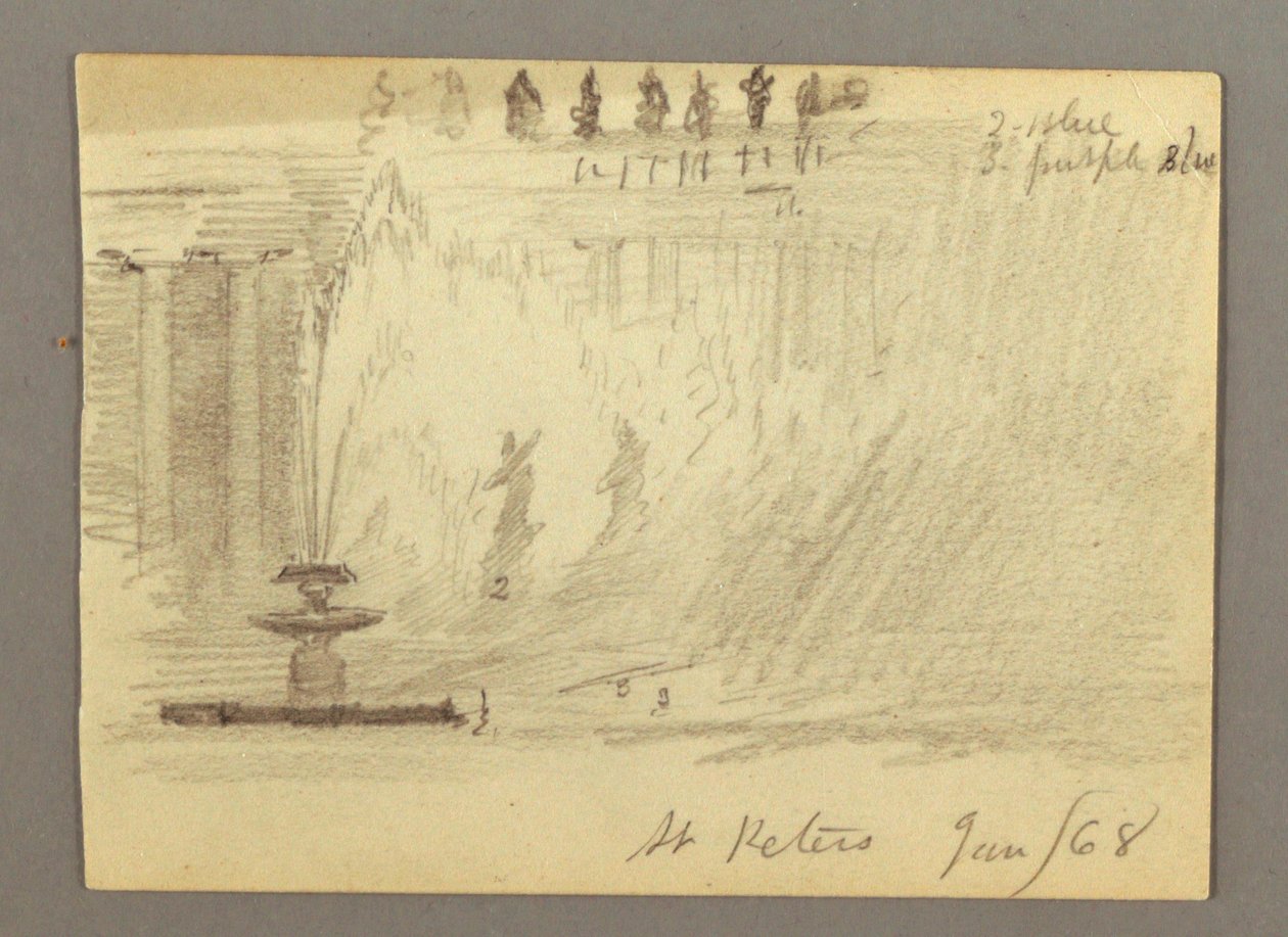 绘画，意大利罗马圣彼得大教堂广场喷泉，1868 年 1 月 作者 弗雷德里克·埃德温·丘奇