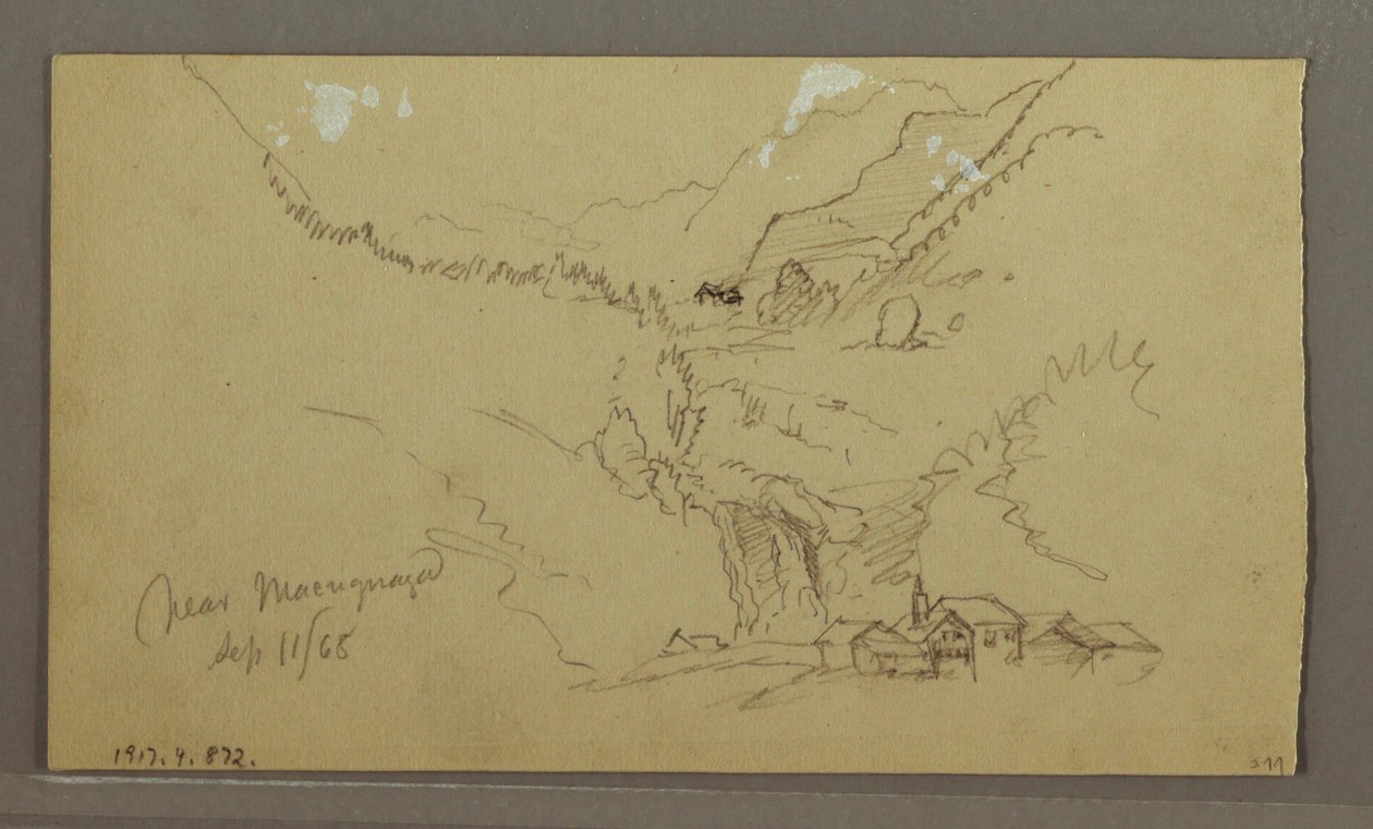 绘图，冰川、桥梁和房屋，1868 年 9 月 作者 弗雷德里克·埃德温·丘奇