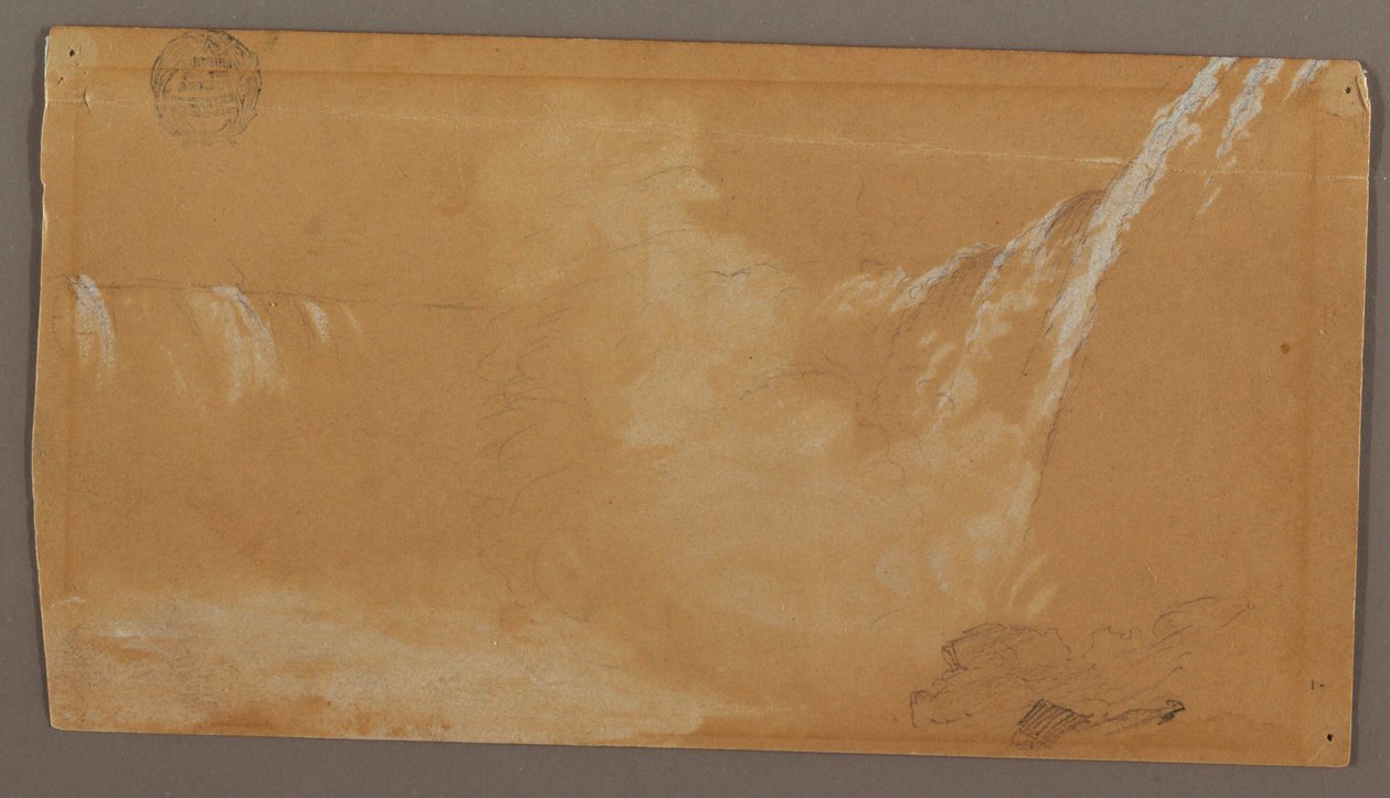 图画，从尼亚加拉河坎迪恩一侧看马蹄瀑布的大部分，可能创作于 1858 年 作者 弗雷德里克·埃德温·丘奇