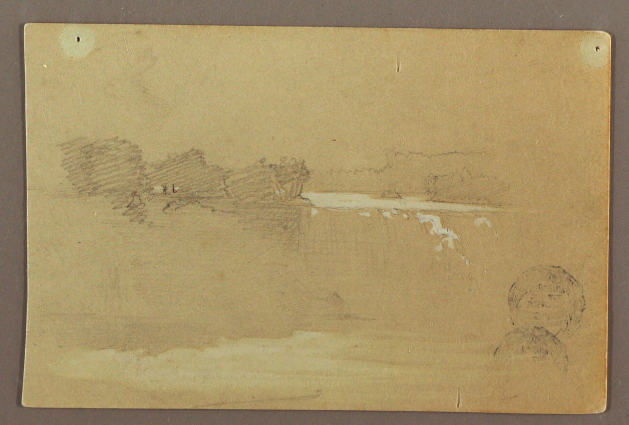 绘图，尼亚加拉河亨内金点和美国瀑布，可能创作于 1856 年 作者 弗雷德里克·埃德温·丘奇