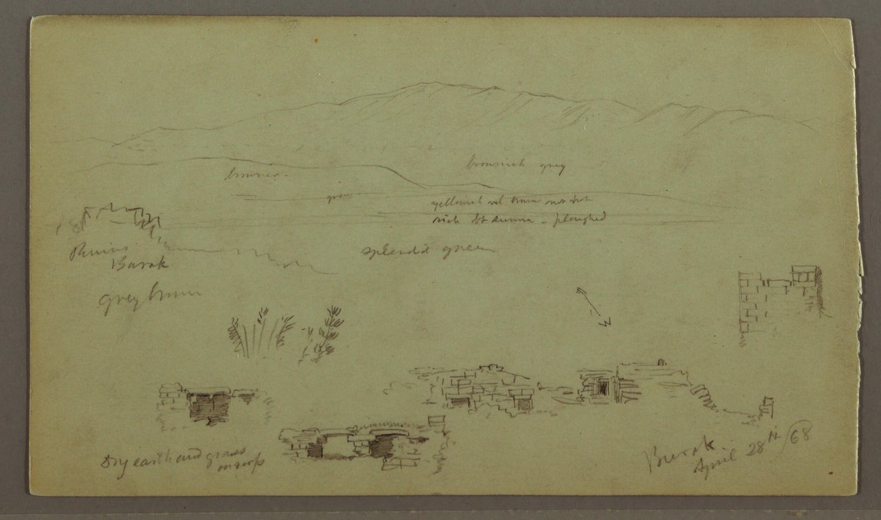 绘图，平原对面的山岭，废墟，1868 年 4 月 28 日 作者 弗雷德里克·埃德温·丘奇