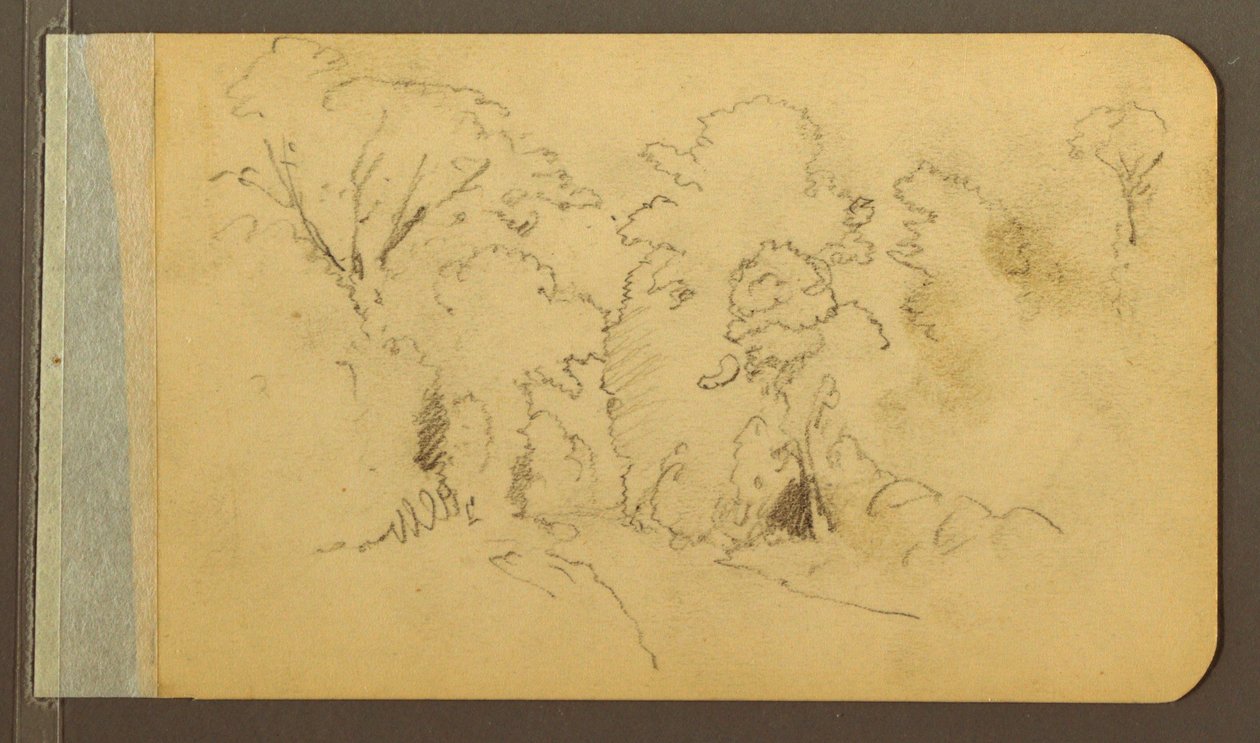 素描，丘陵和山脉；背面：林中道路，1889 年 作者 弗雷德里克·埃德温·丘奇