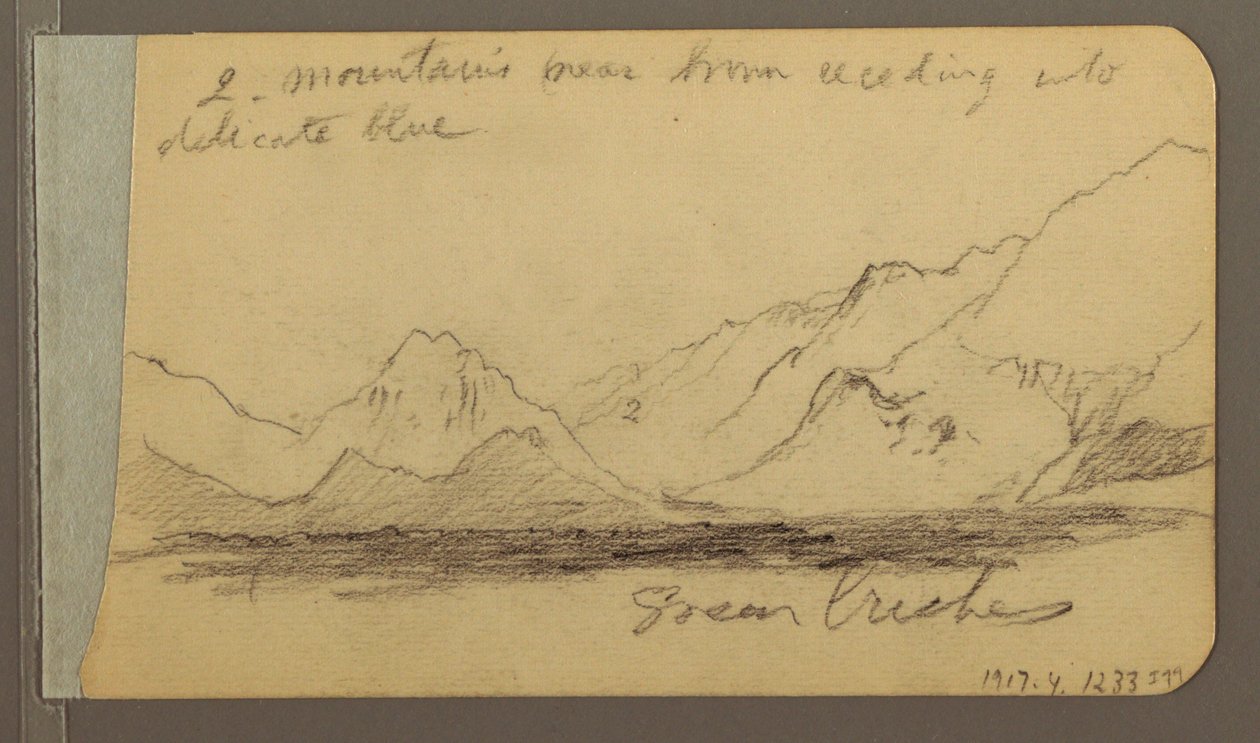 素描，丘陵和山脉；背面：林中道路，1889 年 作者 弗雷德里克·埃德温·丘奇