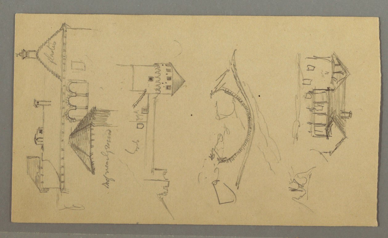 绘图，房屋，桥梁，城堡，屋顶，1868 年 8 月 作者 弗雷德里克·埃德温·丘奇