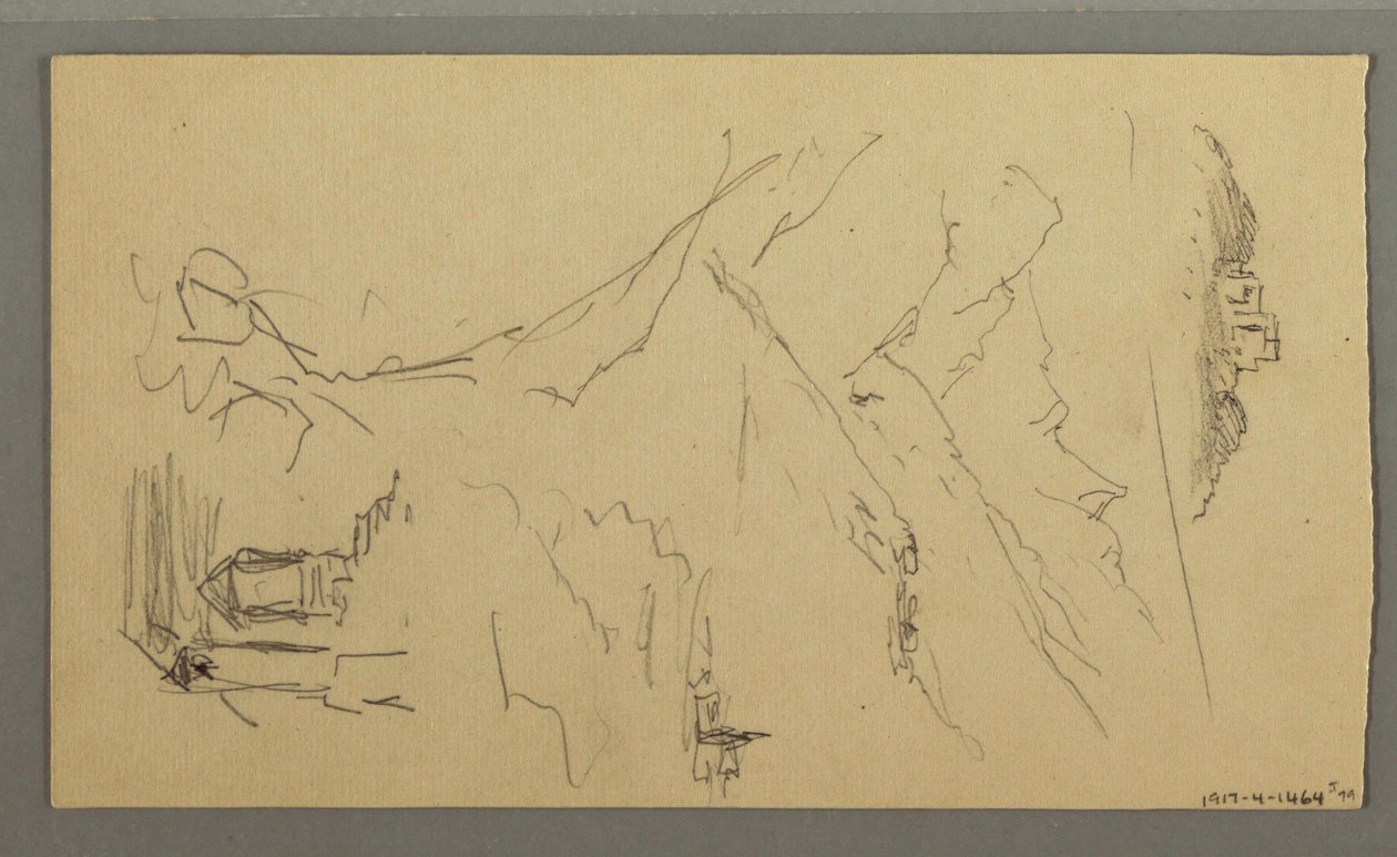 绘图，房屋，桥梁，城堡，屋顶，1868 年 8 月 作者 弗雷德里克·埃德温·丘奇