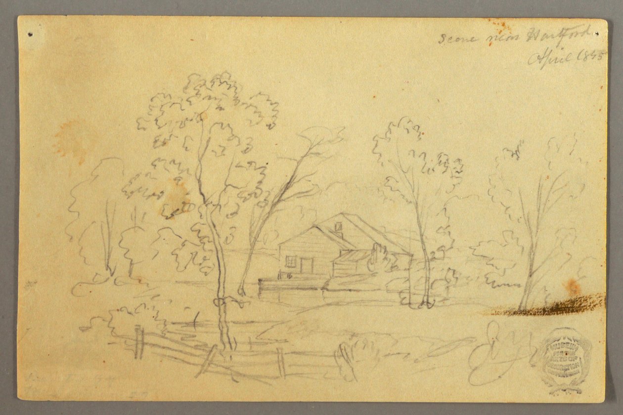 绘画，溪边林中小屋，1845 年 4 月 作者 弗雷德里克·埃德温·丘奇