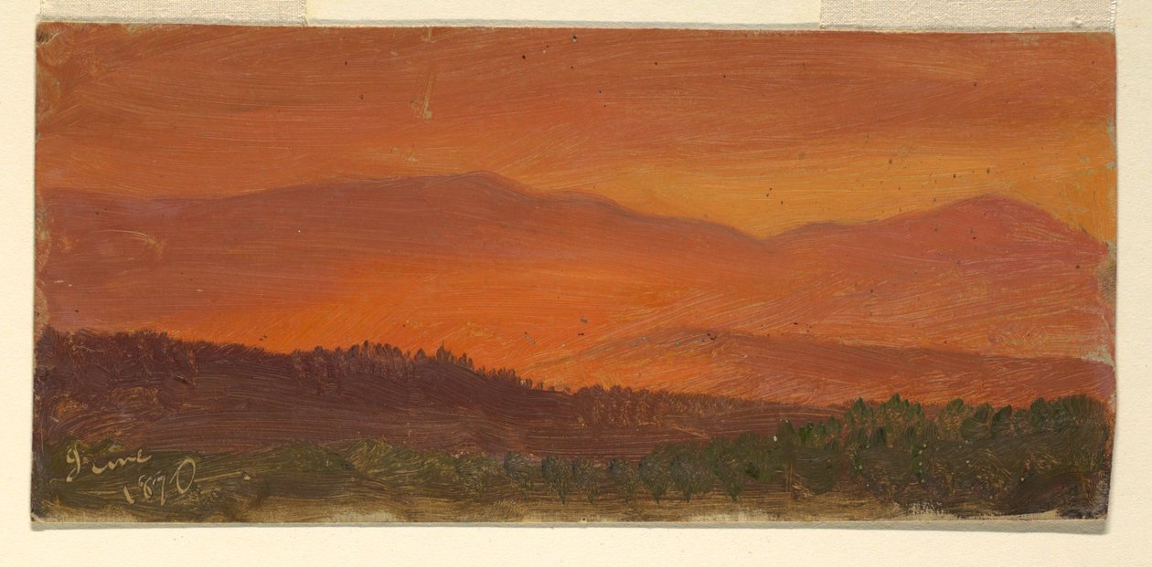 素描，日落时分的哈德逊河谷和远山，1870 年 6 月 作者 弗雷德里克·埃德温·丘奇