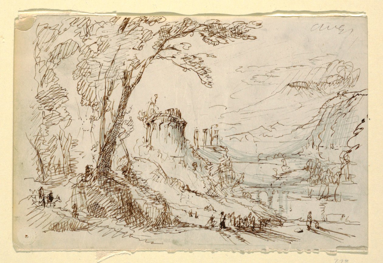 素描，带古典遗迹的想象景观，约 1845 年 作者 弗雷德里克·埃德温·丘奇