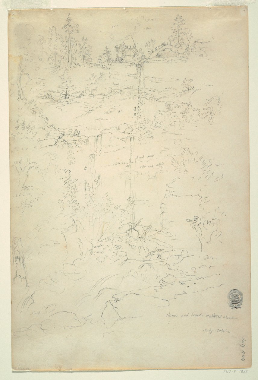 绘图，卡泽斯基尔瀑布，卡泽斯基尔山脉，纽约，1844 年 7 月 作者 弗雷德里克·埃德温·丘奇