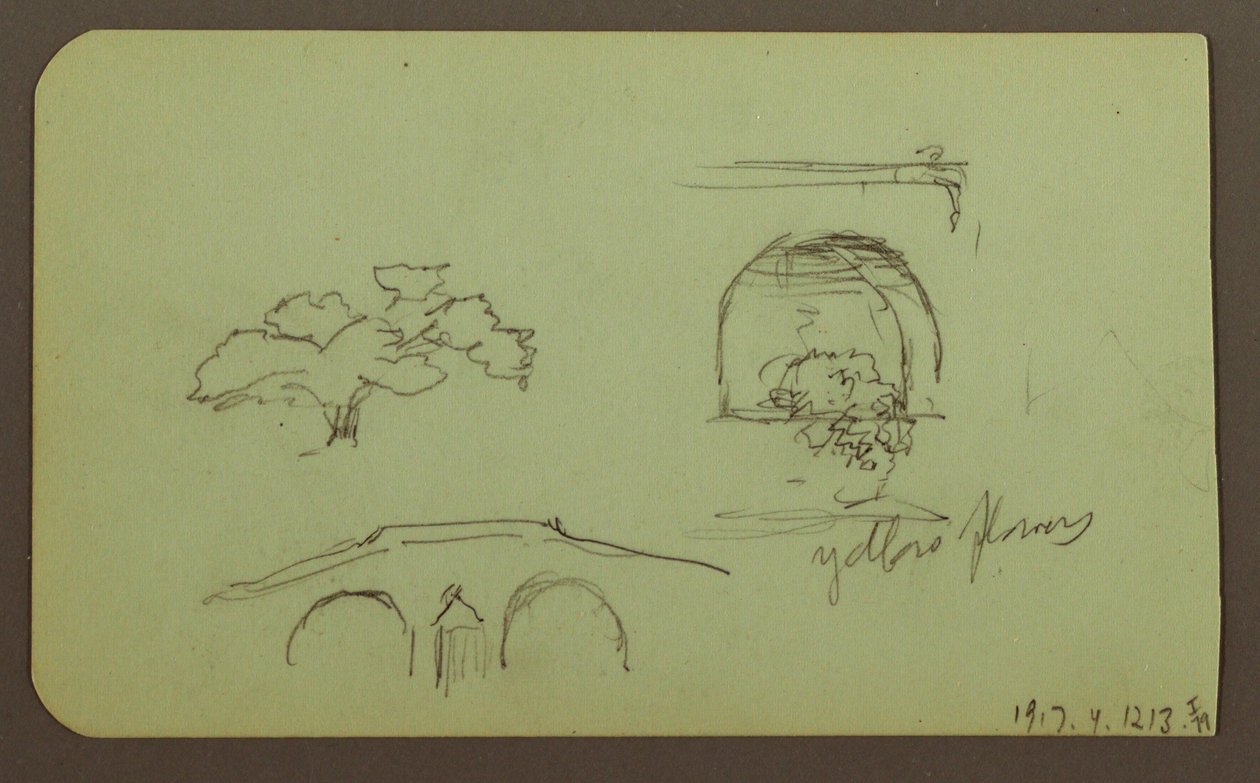 素描、风景、人物；背面：树、桥、植物，1883 年 作者 弗雷德里克·埃德温·丘奇