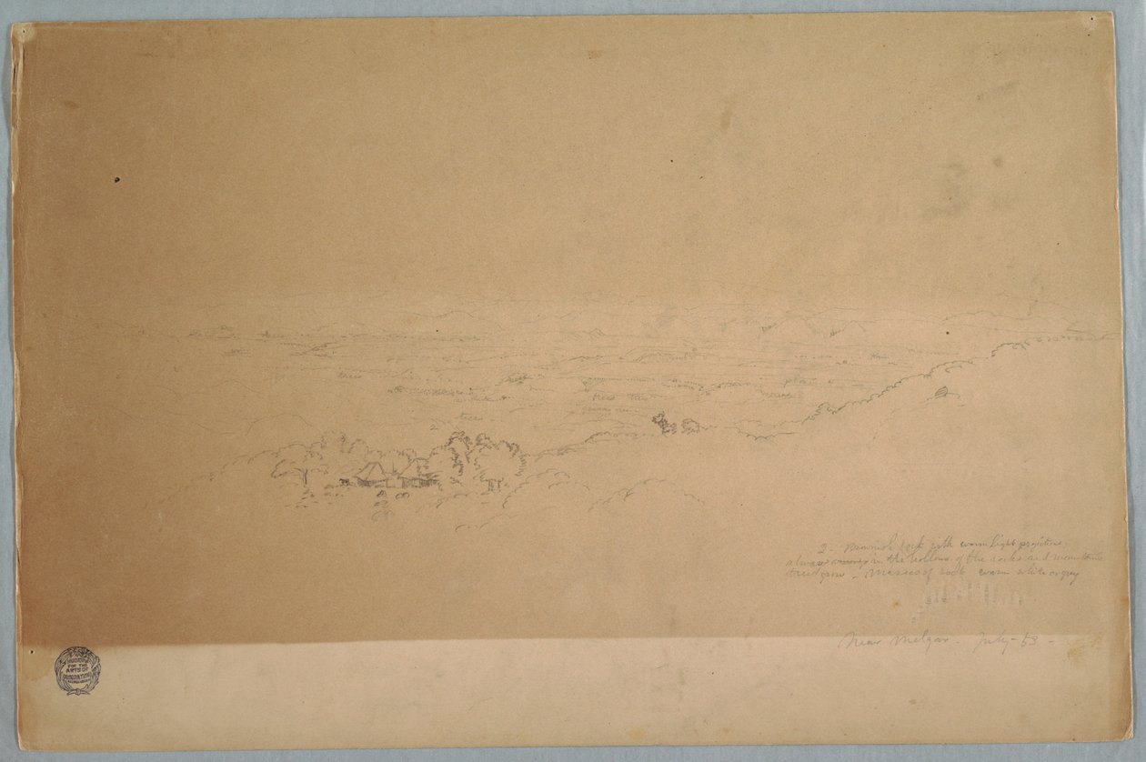 素描，哥伦比亚梅尔加附近的风景，1853 年 7 月 作者 弗雷德里克·埃德温·丘奇