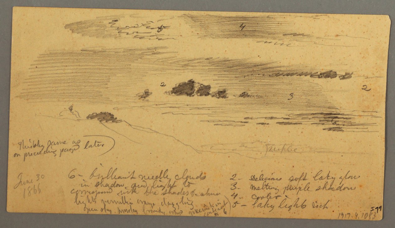 素描，风景素描，纽约哈德逊河谷，1866 年 6 月 30 日 作者 弗雷德里克·埃德温·丘奇