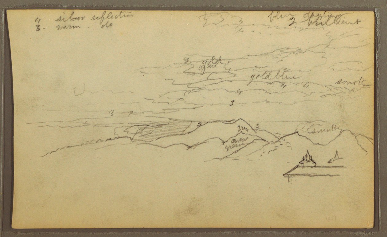 素描，风景；背面：船，植物素描，1857 年 作者 弗雷德里克·埃德温·丘奇