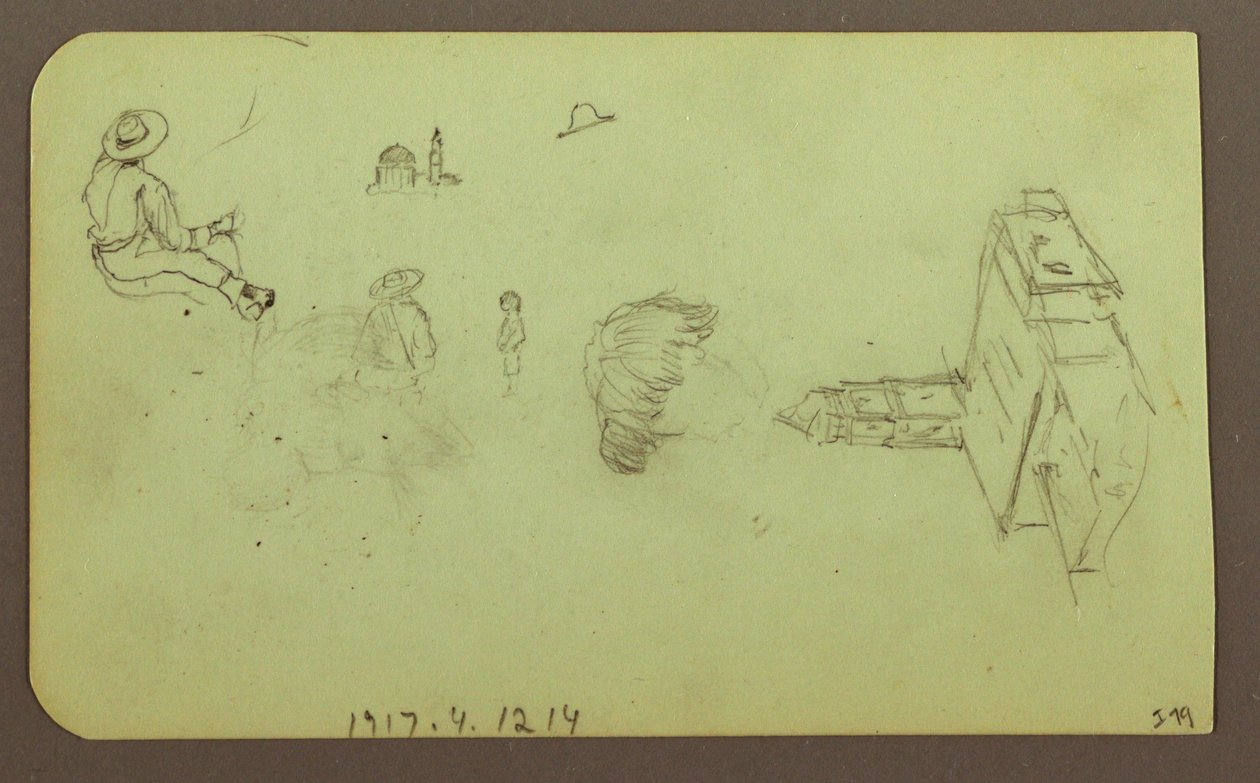 素描，风景；背面：人物，教堂，1883 年 作者 弗雷德里克·埃德温·丘奇
