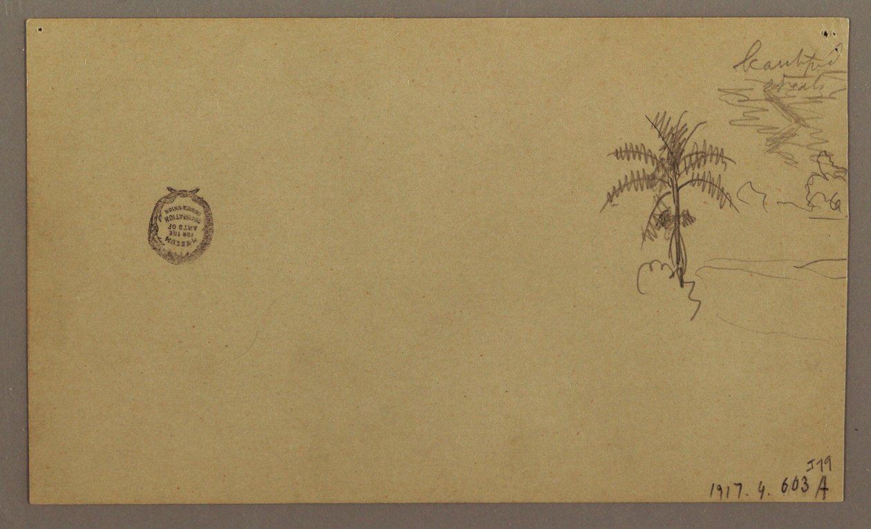 素描，风景；背面：风景中的树，天空，1865 年 5 月至 8 月 作者 弗雷德里克·埃德温·丘奇
