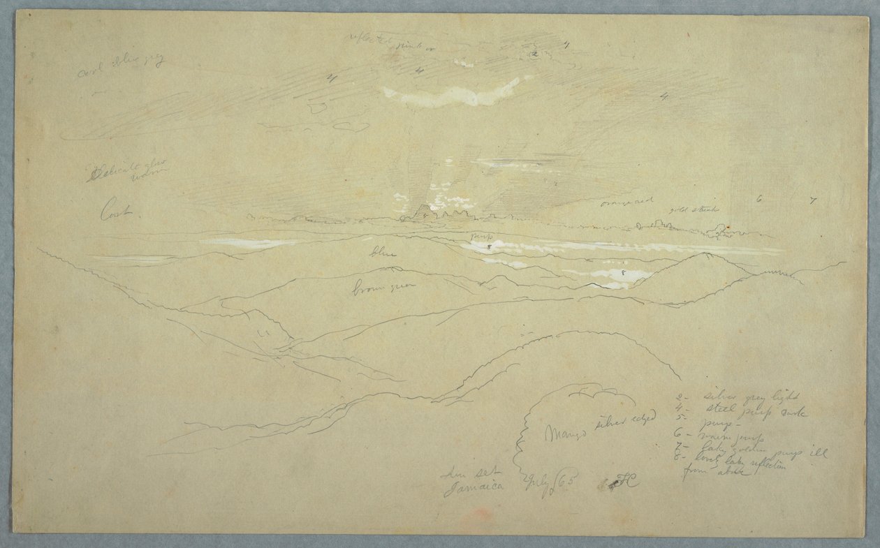 素描，夕阳下的风景，牙买加，1865 年 7 月 作者 弗雷德里克·埃德温·丘奇