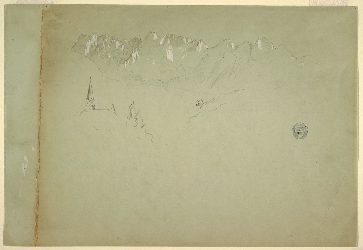 素描，奥地利阿尔卑斯山风景，1868 年 作者 弗雷德里克·埃德温·丘奇