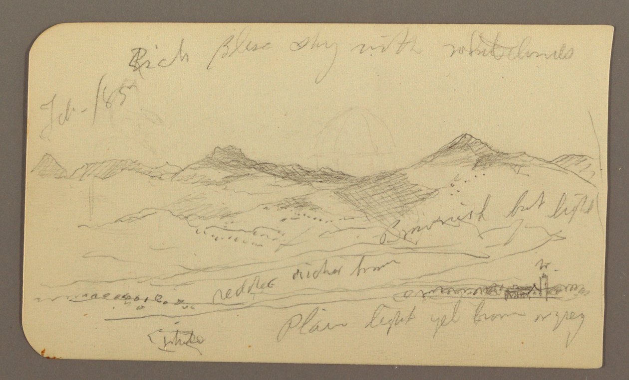 素描，风景，房屋；背面：树顶，1885 年 2 月 作者 弗雷德里克·埃德温·丘奇