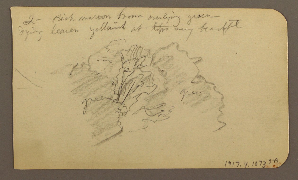 素描，风景，房屋；背面：树顶，1885 年 2 月 作者 弗雷德里克·埃德温·丘奇