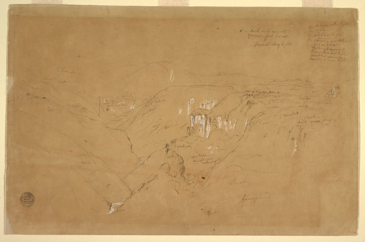 素描，哥伦比亚普雷塞山风景，1853年8月6日 作者 弗雷德里克·埃德温·丘奇