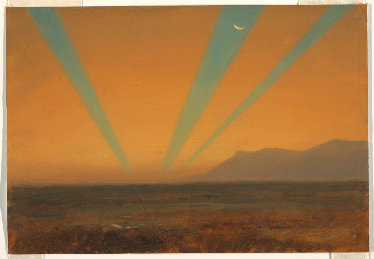 素描，夕阳下的风景，1860-70 年 作者 弗雷德里克·埃德温·丘奇