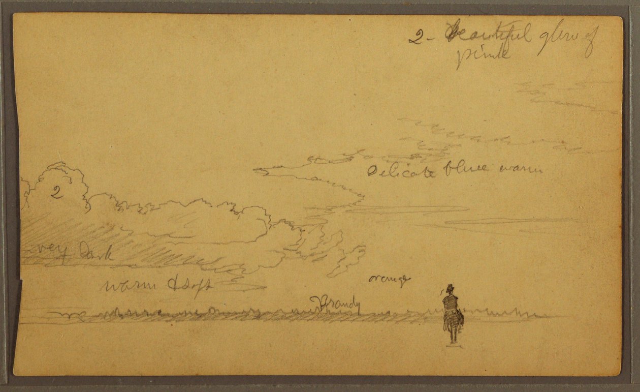 素描，有人物的风景，1857 年 作者 弗雷德里克·埃德温·丘奇