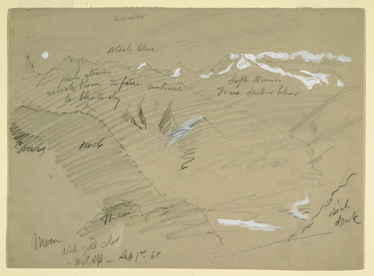 素描，伯尔尼阿尔卑斯山风景，瑞士贝尔阿尔普附近，1868 年 9 月 作者 弗雷德里克·埃德温·丘奇