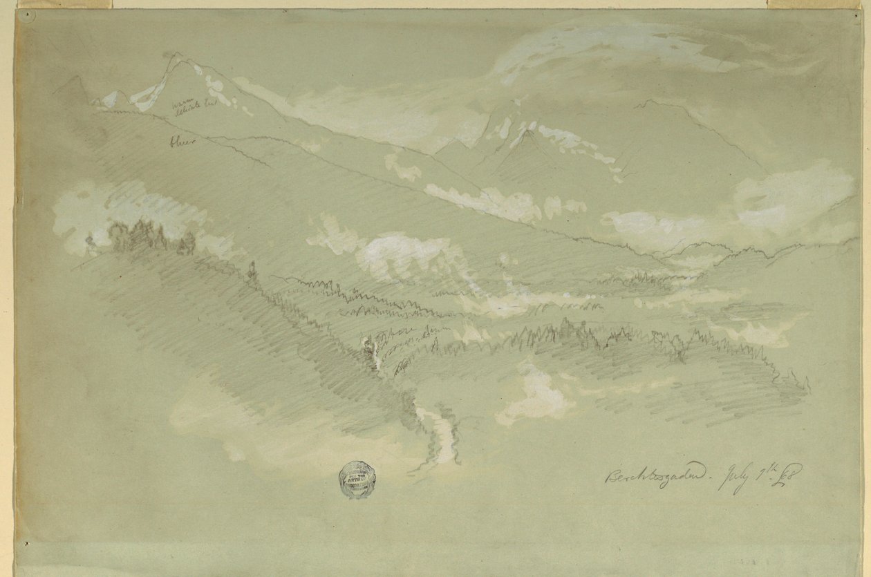 素描，风景，贝希特斯加登附近，1868 年 作者 弗雷德里克·埃德温·丘奇