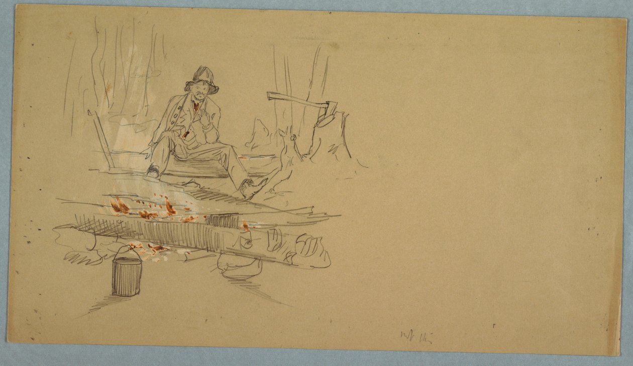 绘画，男子在森林中露营，约 1855 年 作者 弗雷德里克·埃德温·丘奇