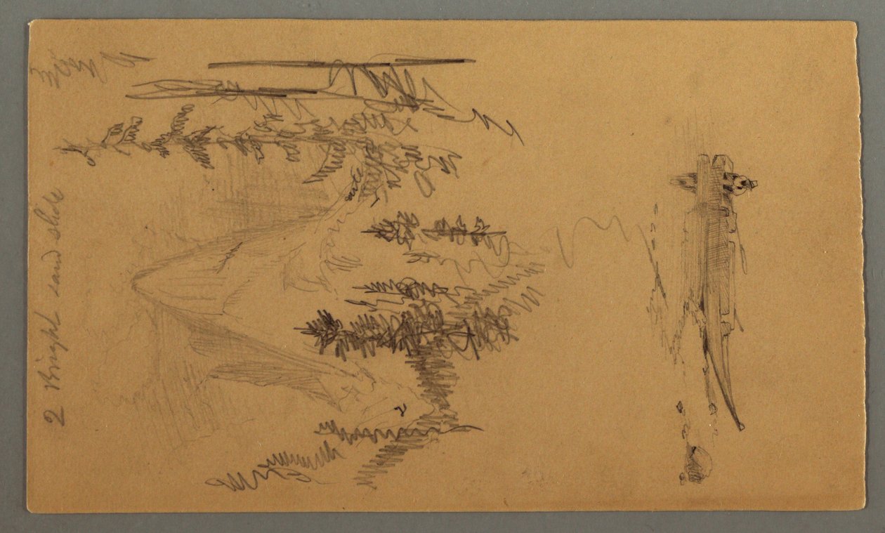 绘画，船上的人，松树上的落基峰，可能创作于 1868 年 作者 弗雷德里克·埃德温·丘奇
