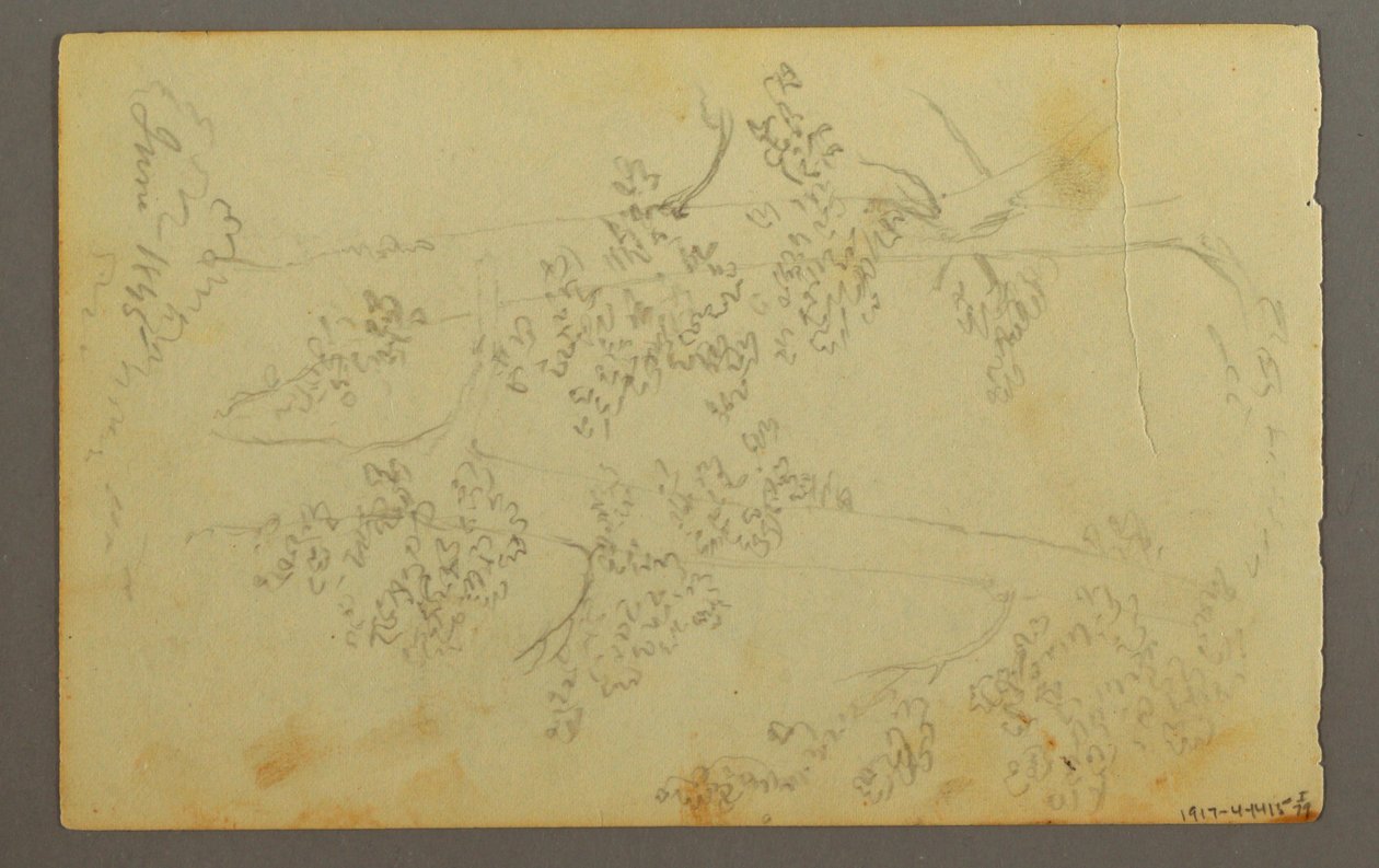 绘图，树木环绕的磨坊，1845 年 作者 弗雷德里克·埃德温·丘奇