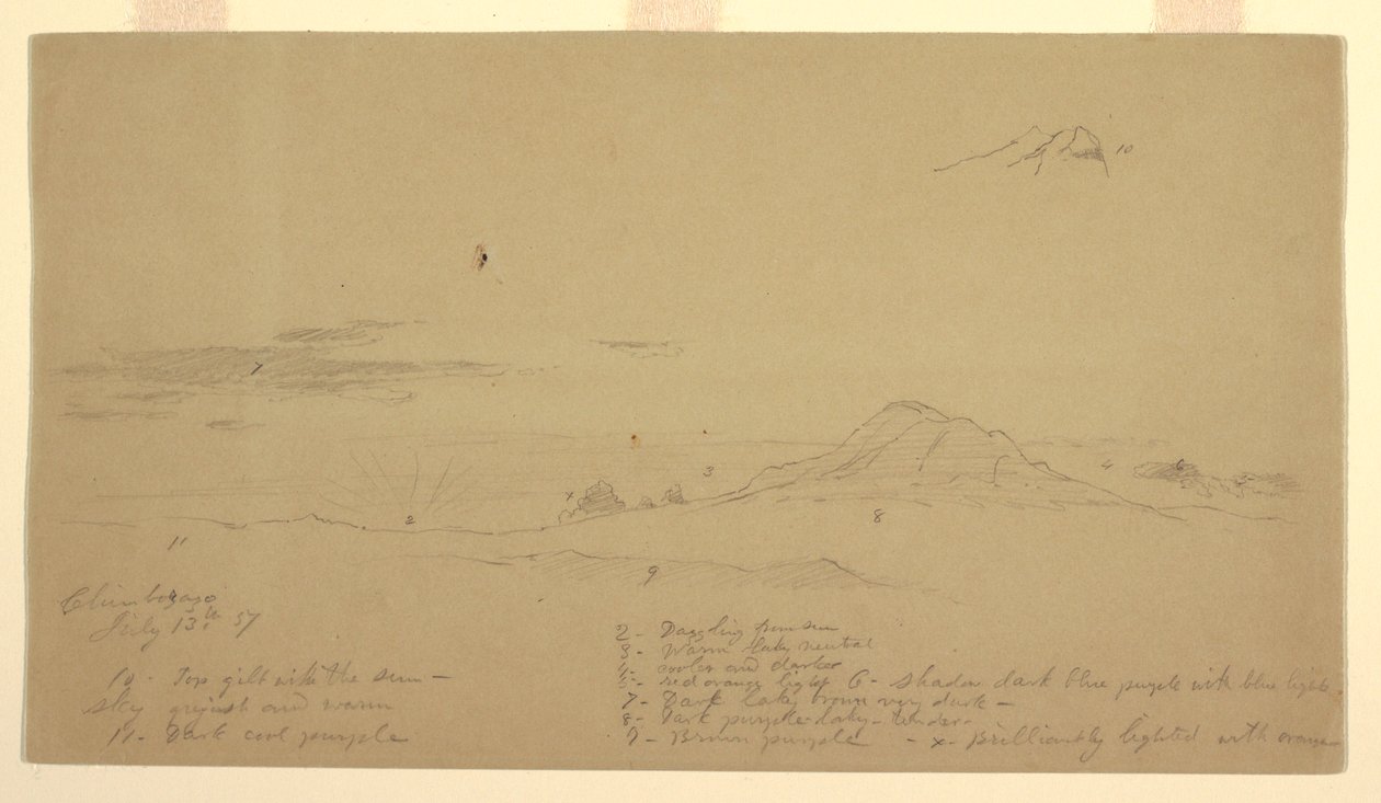 素描，日落中的钦博拉索山，1857 年 作者 弗雷德里克·埃德温·丘奇