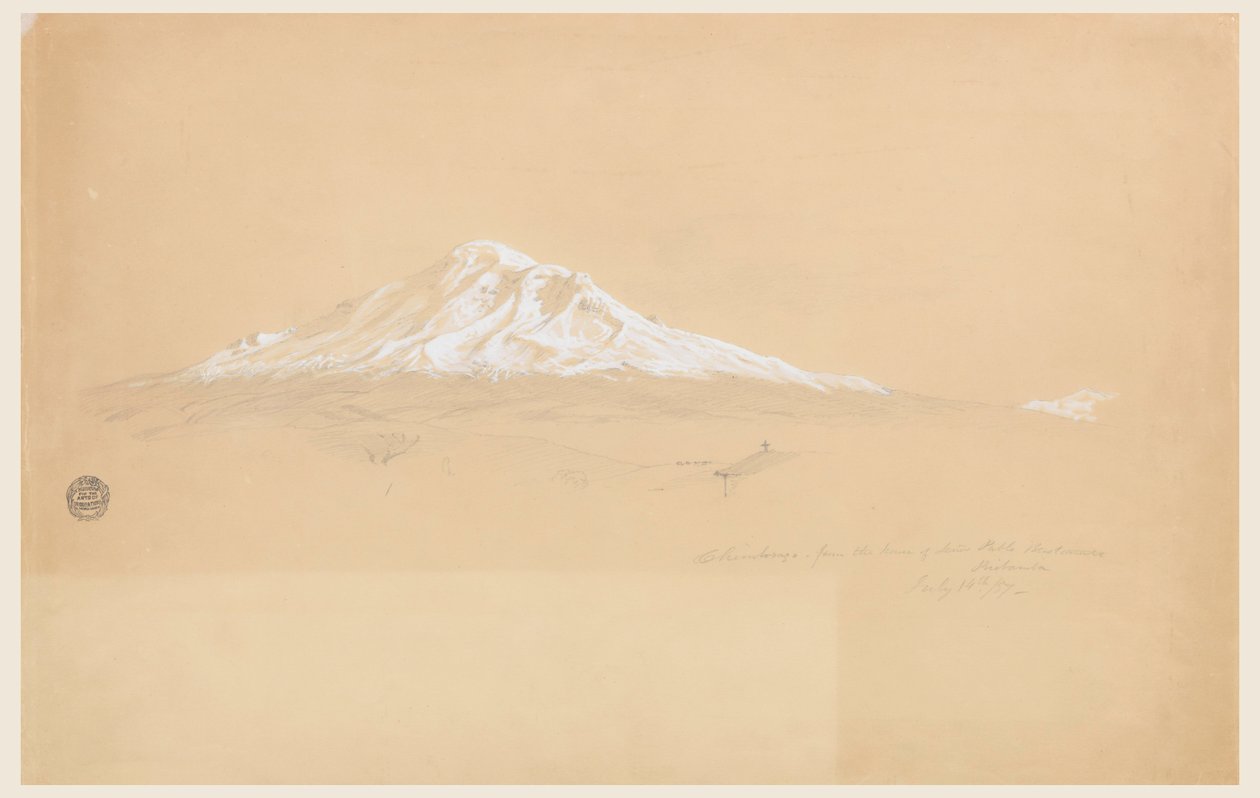图画，1857 年 7 月 14 日，厄瓜多尔里奥班巴，从巴勃罗-布斯塔曼特老人家中眺望钦博拉索山 作者 弗雷德里克·埃德温·丘奇