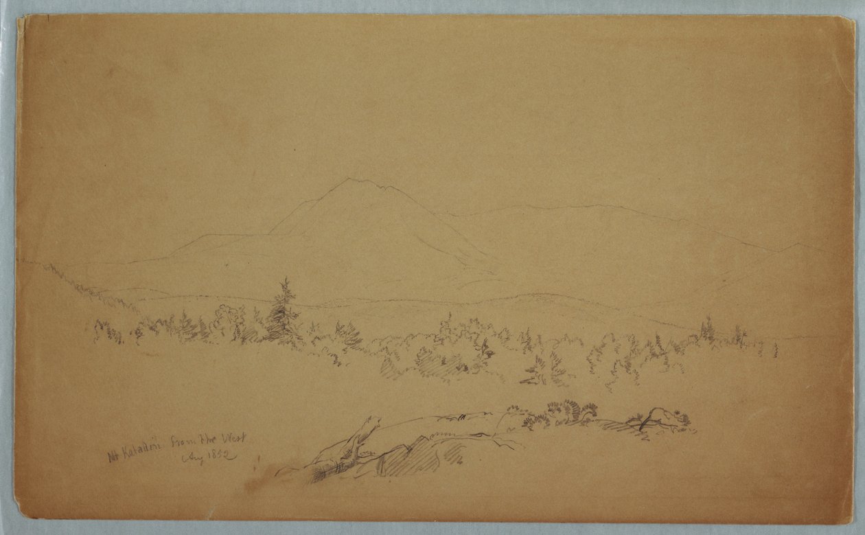 素描，"从西部看卡塔丁山"[向西眺望卡塔丁山]，1852 年 8 月 作者 弗雷德里克·埃德温·丘奇