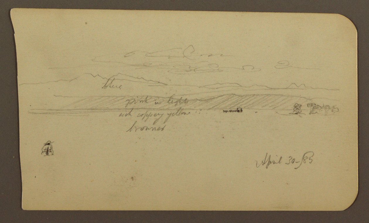 素描，山景，人物；背面：风景，1885 年 4 月 30 日 作者 弗雷德里克·埃德温·丘奇