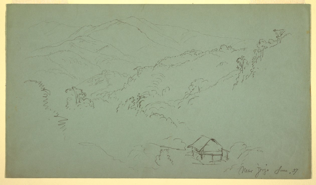 素描，山景，房屋，"厄瓜多尔，乔尔耶附近"，1857 年 6 月 作者 弗雷德里克·埃德温·丘奇
