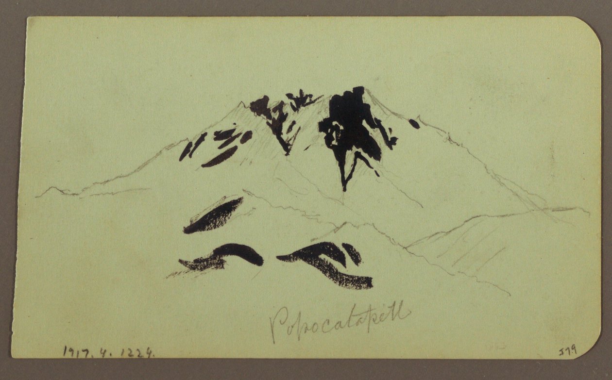 素描，山景，塔卢卡，人物；背面：波波卡塔佩特尔，1883 年 作者 弗雷德里克·埃德温·丘奇
