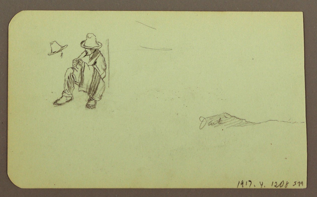 素描，山景；背面：人物坐像，山，1883 年 作者 弗雷德里克·埃德温·丘奇