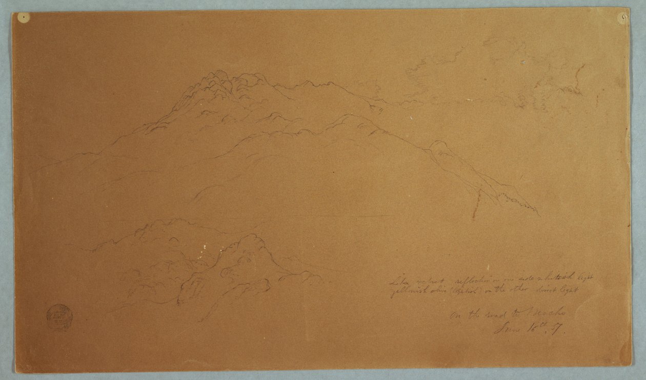 素描，厄瓜多尔莫乔路上的山景，1857 年 6 月 16 日 作者 弗雷德里克·埃德温·丘奇