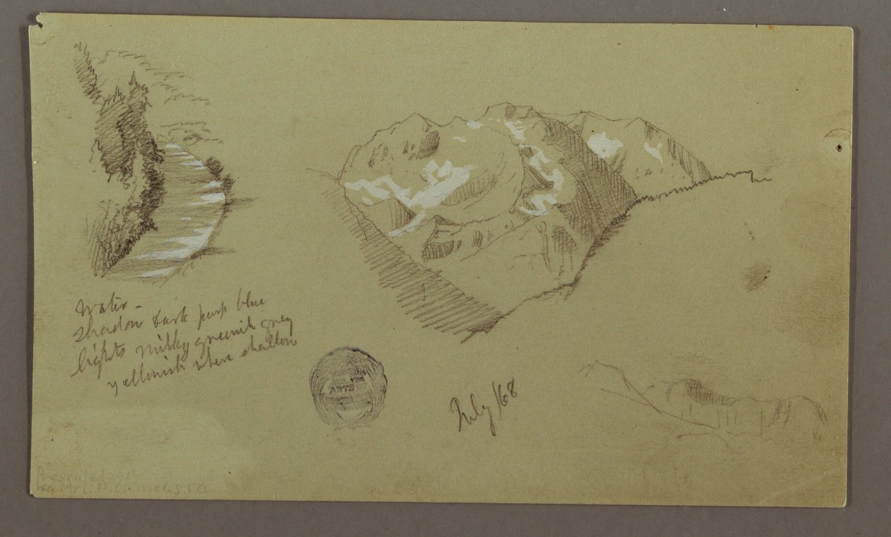 素描，山峰，河流，1868 年 7 月 作者 弗雷德里克·埃德温·丘奇