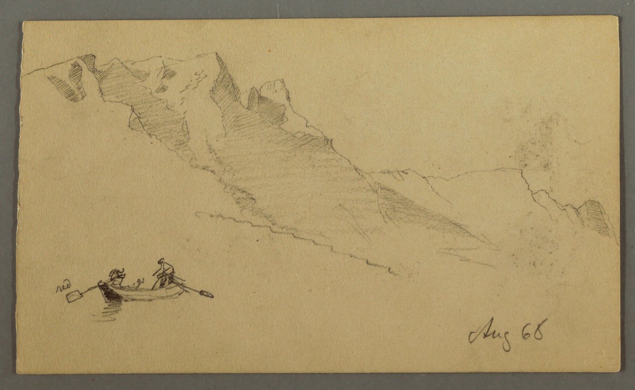 素描，山峰，划艇上的两个人物，1868 年 8 月 作者 弗雷德里克·埃德温·丘奇