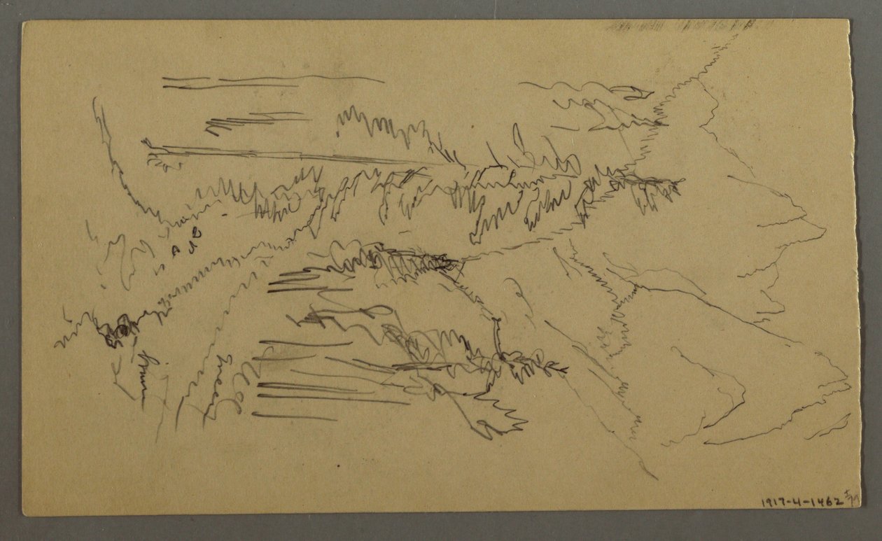 素描，山峰，划艇上的两个人物，1868 年 8 月 作者 弗雷德里克·埃德温·丘奇