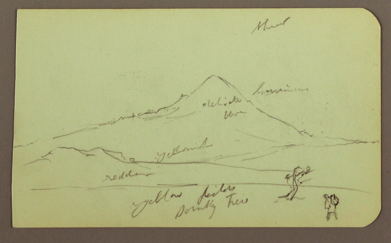 素描，山，树，人物；背面：教堂，树，1883 年 作者 弗雷德里克·埃德温·丘奇