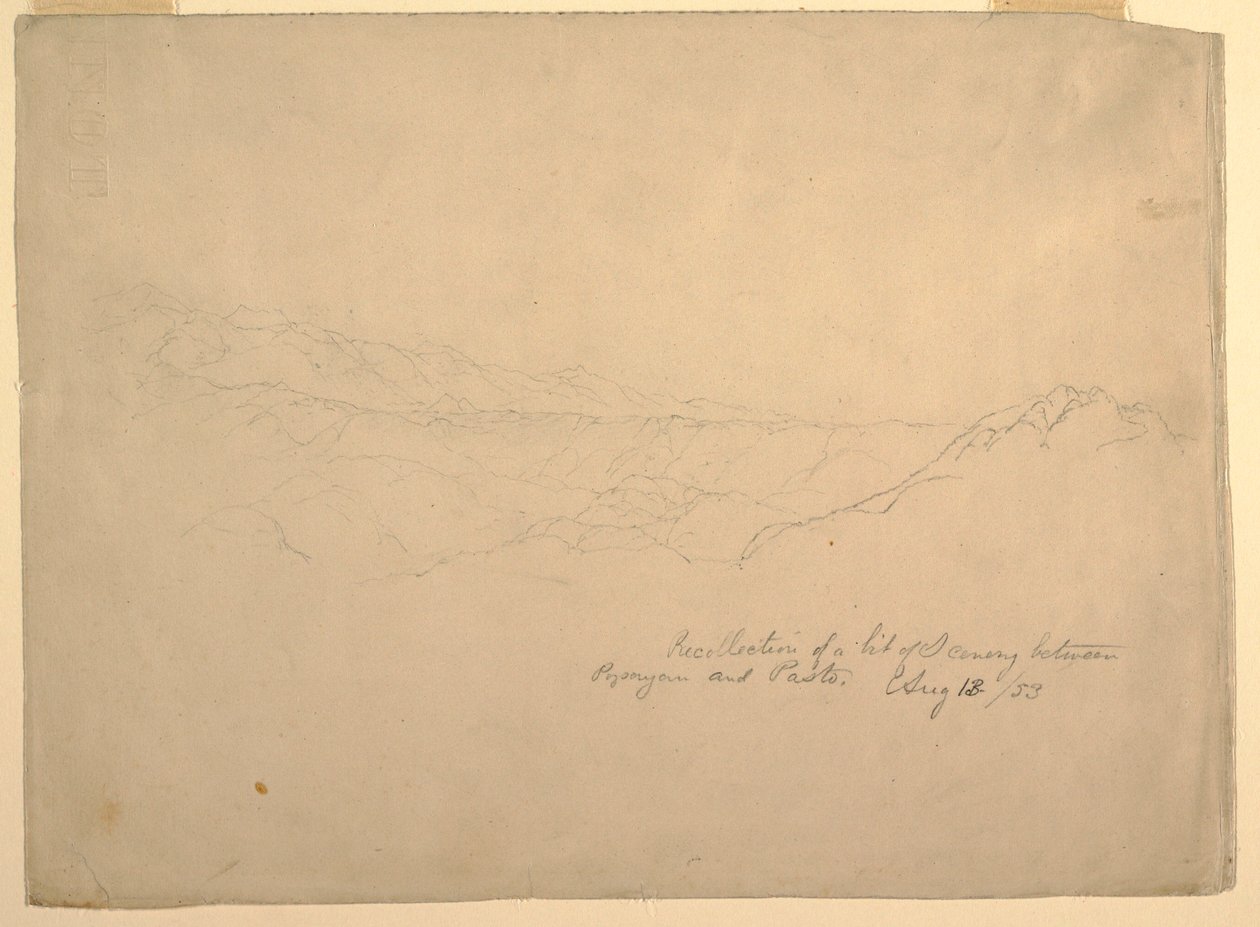 素描，哥伦比亚波帕扬和帕斯托之间的山区景观，1853 年 8 月 13 日 作者 弗雷德里克·埃德温·丘奇